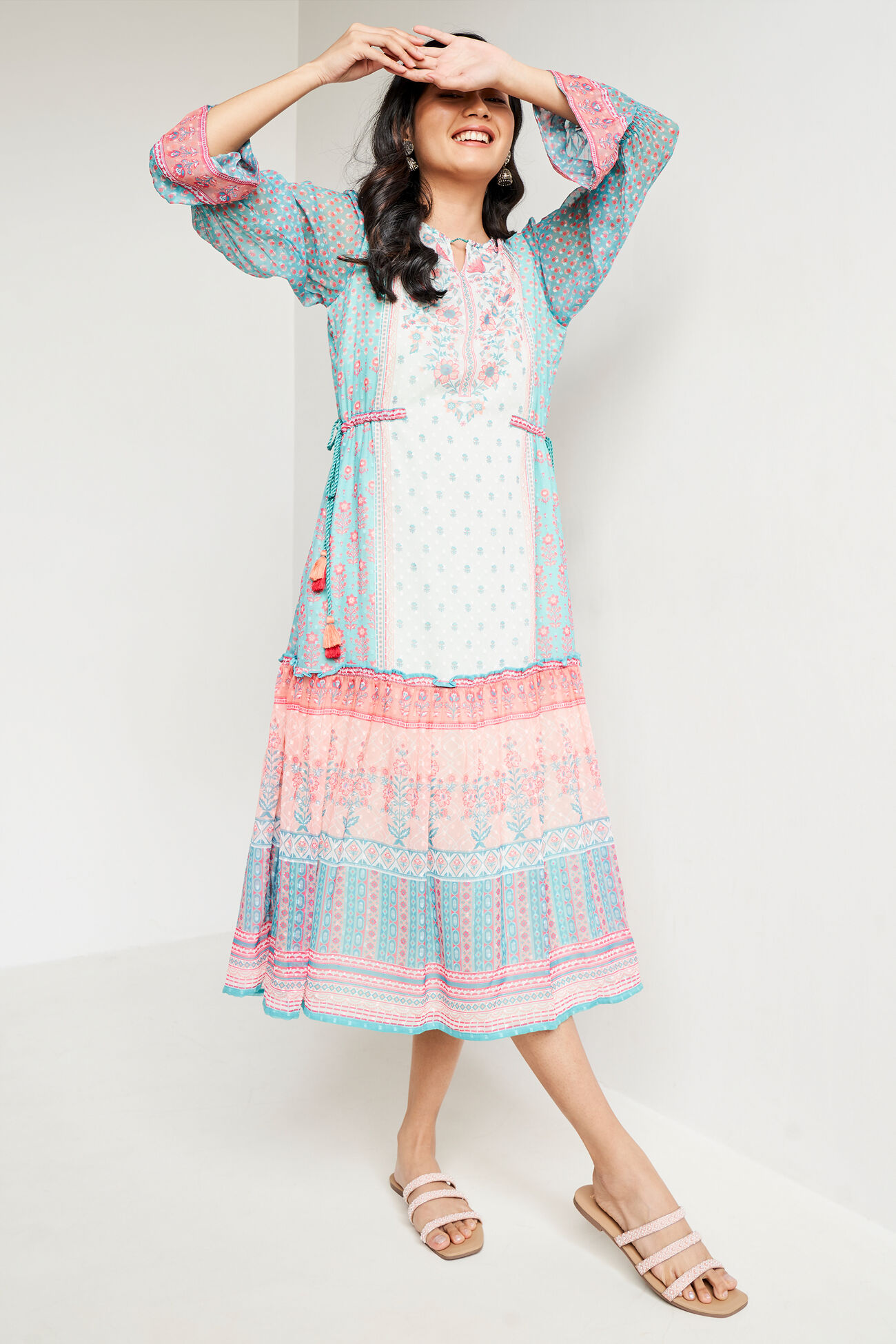 Sage Green Floral Flared Dress, Sage Green, image 4